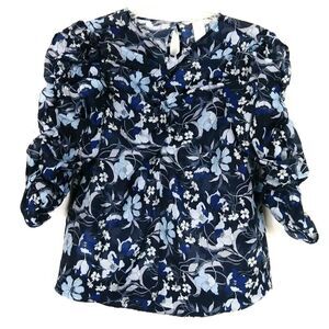 H&M Blue Floral Scrunched Sleeve Blouse
